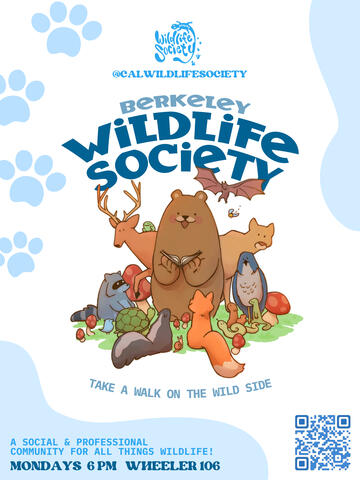 flyer for berkeley wildlife society featuring an illustration of a bunch of critters