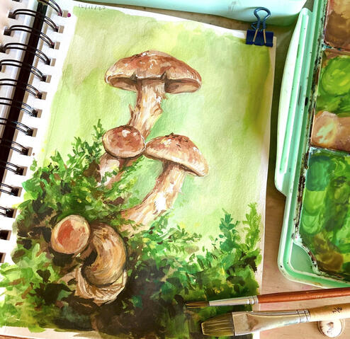 Mushroom Gouache Painting